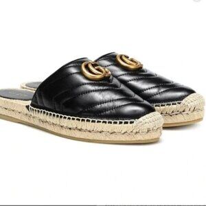 Gucci Nappa Matelasse GG Marmont Black Mules Espadrilles Size 37.5
